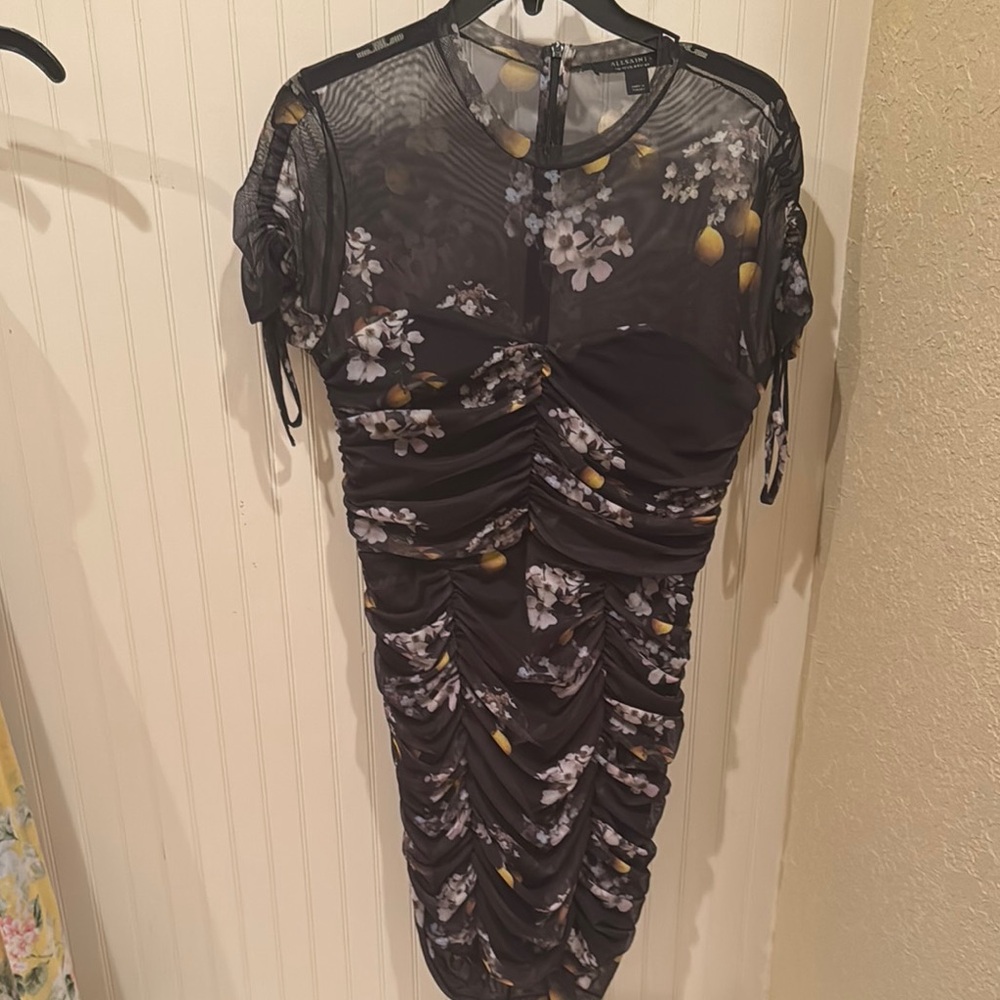 All Saints Gray Bodycon Midi Dress Short Sleeve Crew Neck